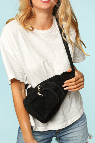 Apparel & Accessories One Size Fits All Black Corduroy Sling Crossbody Bag