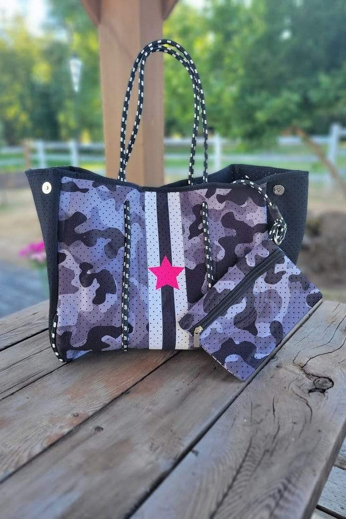 Bag Grey/Pink Star Camo Neoprene Carry-All Tote - Multiple Colors