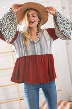 Load image into Gallery viewer, Berry Hacci Aztec Multistripe Outseam Bell Sleeve Top