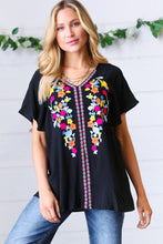Load image into Gallery viewer, Black Floral Embroidered Flutter Sleeve Top