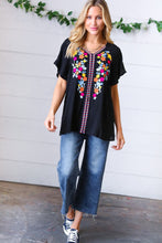 Load image into Gallery viewer, Black Floral Embroidered Flutter Sleeve Top
