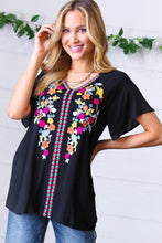Load image into Gallery viewer, Black Floral Embroidered Flutter Sleeve Top