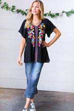 Load image into Gallery viewer, Black Floral Embroidered Flutter Sleeve Top