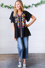 Load image into Gallery viewer, Black Floral Embroidered Flutter Sleeve Top