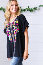 Load image into Gallery viewer, Black Floral Embroidered Flutter Sleeve Top