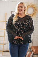 Load image into Gallery viewer, Black Floral Lace Color Block Bell Sleeve Blouse