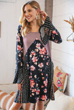 Load image into Gallery viewer, Black Floral Two Tone Color Block Fit &amp; Flare Midi Dress