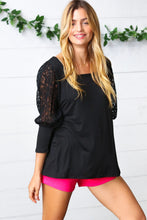 Load image into Gallery viewer, Black Lace Three Quarter Bubble Sleeve Top