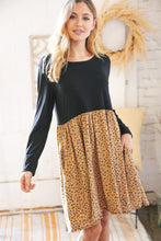 Load image into Gallery viewer, Black Leopard Twofer Pocketed Fit and Flare Dress