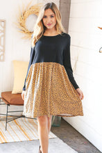 Load image into Gallery viewer, Black Leopard Twofer Pocketed Fit and Flare Dress