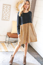 Load image into Gallery viewer, Black Leopard Twofer Pocketed Fit and Flare Dress