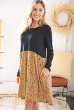 Load image into Gallery viewer, Black Leopard Twofer Pocketed Fit and Flare Dress