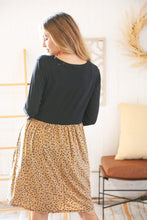 Load image into Gallery viewer, Black Leopard Twofer Pocketed Fit and Flare Dress