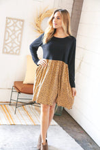 Load image into Gallery viewer, Black Leopard Twofer Pocketed Fit and Flare Dress
