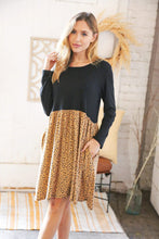 Load image into Gallery viewer, Black Leopard Twofer Pocketed Fit and Flare Dress