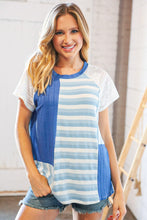 Load image into Gallery viewer, Blue Rib Terry Lace &amp; Stripe Color Block Top