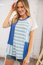 Load image into Gallery viewer, Blue Rib Terry Lace &amp; Stripe Color Block Top