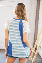 Load image into Gallery viewer, Blue Rib Terry Lace &amp; Stripe Color Block Top
