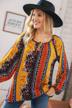 Load image into Gallery viewer, Boho Vertical Floral Front Tie Peasant Woven Blouse