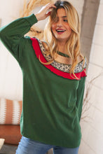 Load image into Gallery viewer, Christmas Green Terry Hacci Color Block Pullover
