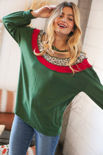 Load image into Gallery viewer, Christmas Green Terry Hacci Color Block Pullover