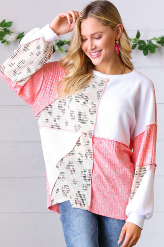 Coral & Leopard Two-Tone Color Block Top