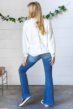 Load image into Gallery viewer, Cream Cotton Terry Floral Print Lace Up Pullover
