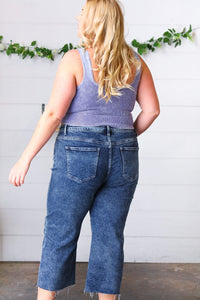 Dark Blue Raw Hem Cropped Denim Jeans