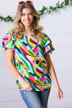 Load image into Gallery viewer, Geo Multicolor Print Flutter Sleeve Woven Top
