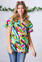 Load image into Gallery viewer, Geo Multicolor Print Flutter Sleeve Woven Top