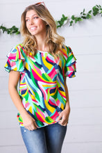 Load image into Gallery viewer, Geo Multicolor Print Flutter Sleeve Woven Top