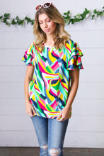 Load image into Gallery viewer, Geo Multicolor Print Flutter Sleeve Woven Top
