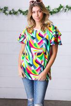 Load image into Gallery viewer, Geo Multicolor Print Flutter Sleeve Woven Top