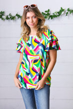 Load image into Gallery viewer, Geo Multicolor Print Flutter Sleeve Woven Top