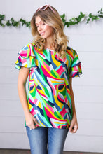 Load image into Gallery viewer, Geo Multicolor Print Flutter Sleeve Woven Top