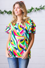 Load image into Gallery viewer, Geo Multicolor Print Flutter Sleeve Woven Top