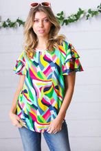 Load image into Gallery viewer, Geo Multicolor Print Flutter Sleeve Woven Top