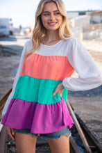Load image into Gallery viewer, Ivory &amp; Peach Woven Crepe Tiered Blouse