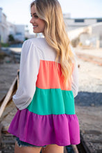 Load image into Gallery viewer, Ivory &amp; Peach Woven Crepe Tiered Blouse