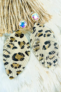 Jewelry Beige Leopard Shredded Petal Earrings