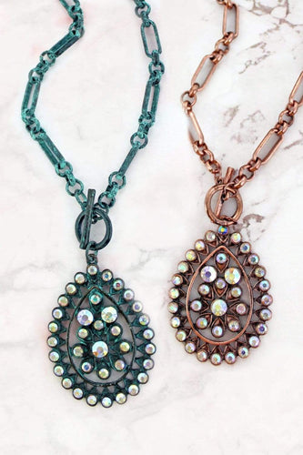 Jewelry Crystal Teardrop Toggle Necklace