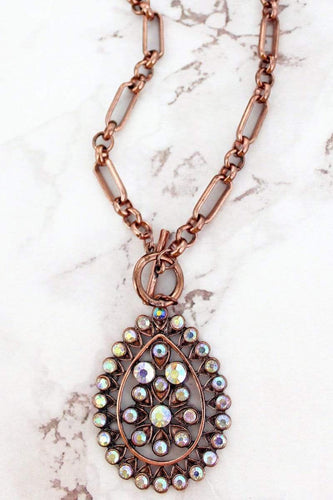 Jewelry Crystal Teardrop Toggle Necklace