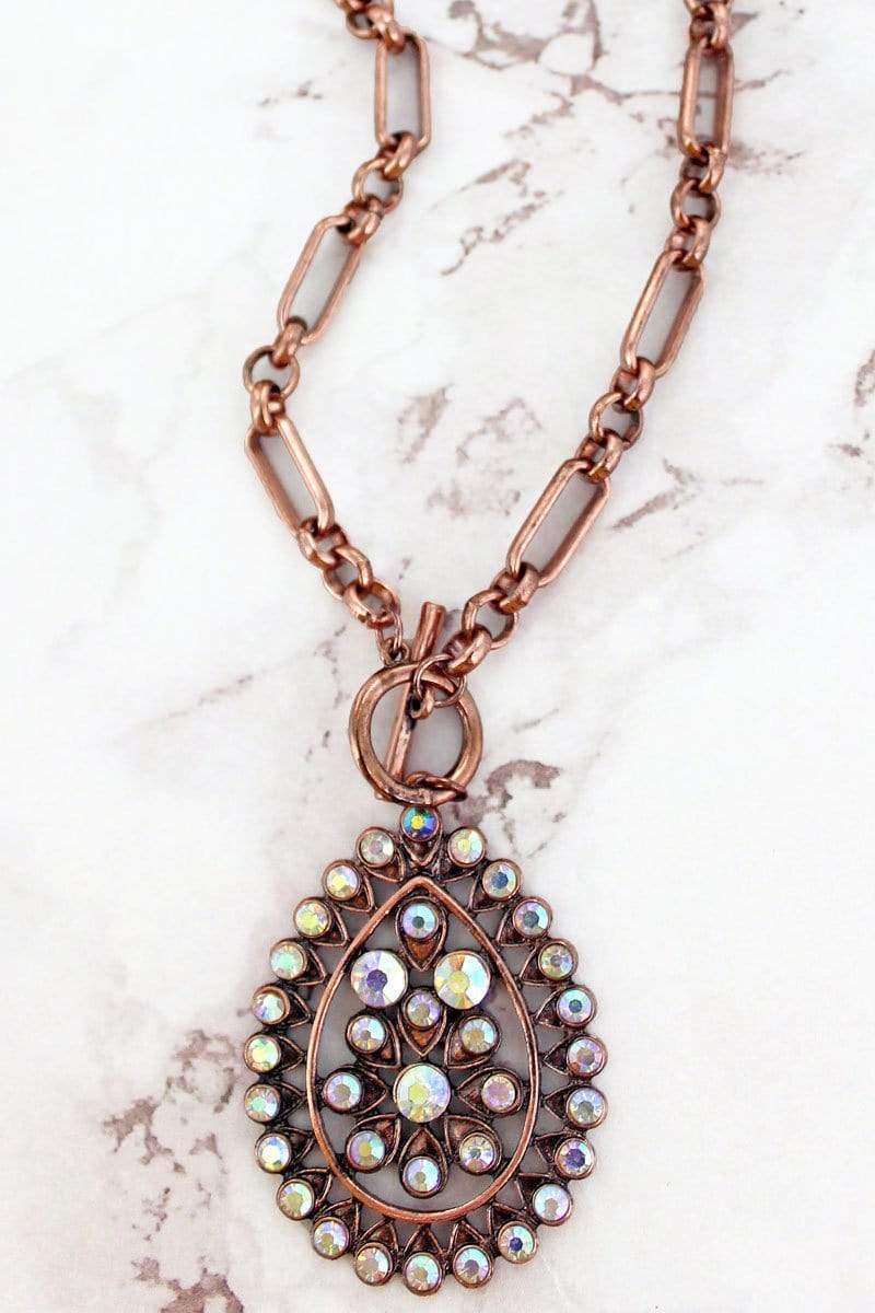 Jewelry Crystal Teardrop Toggle Necklace