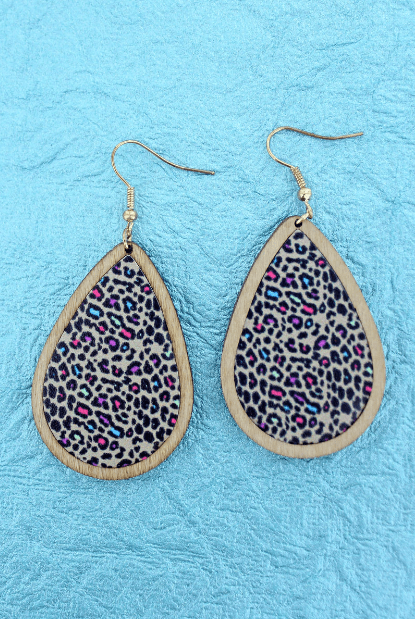 Jewelry Multi-Color Leopard Wood Teardrop Earrings