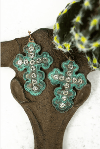 Jewelry Patina with Rhinestones Cross Earrings