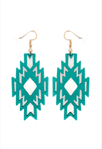 Jewelry Turquoise Wood Aztec Diamond Earrings