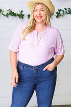 Load image into Gallery viewer, Lilac Two Tone Knit Button Down Outseam Top