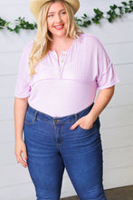 Load image into Gallery viewer, Lilac Two Tone Knit Button Down Outseam Top