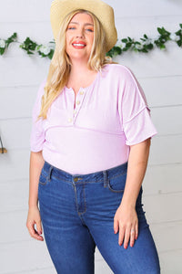 Lilac Two Tone Knit Button Down Outseam Top