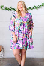 Load image into Gallery viewer, Mint Floral Babydoll Bell Sleeve Pocketed Dress